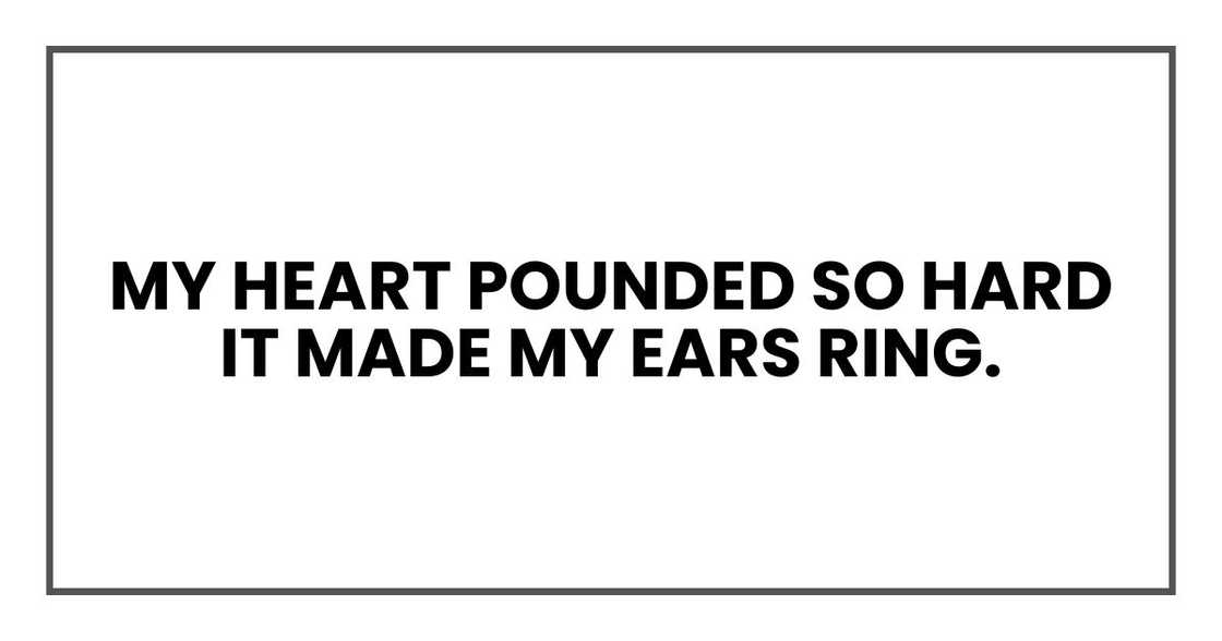 My heart pounded so hard it made my ears ring. My heart pounded so hard it made my ears ring.