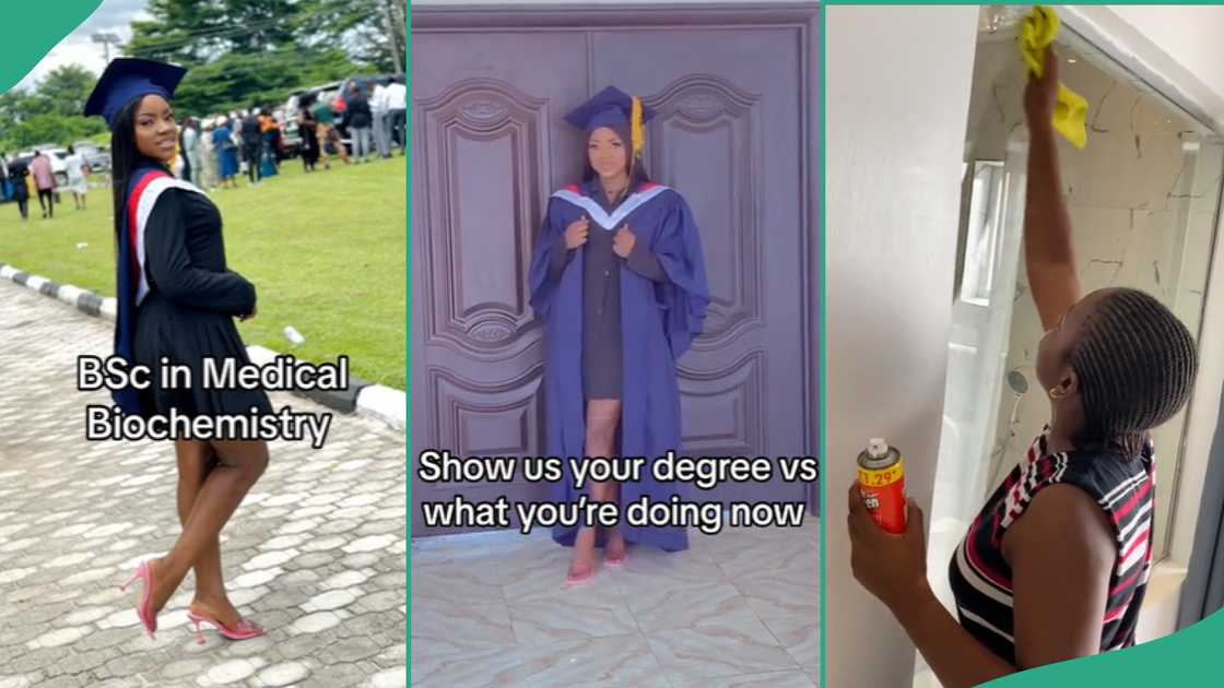 Lady who is a graduate becomes a cleaner.