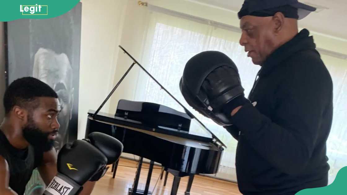 Jaylen Brown and his father in a boxing training session Jaylen Brown and his father in a boxing training session