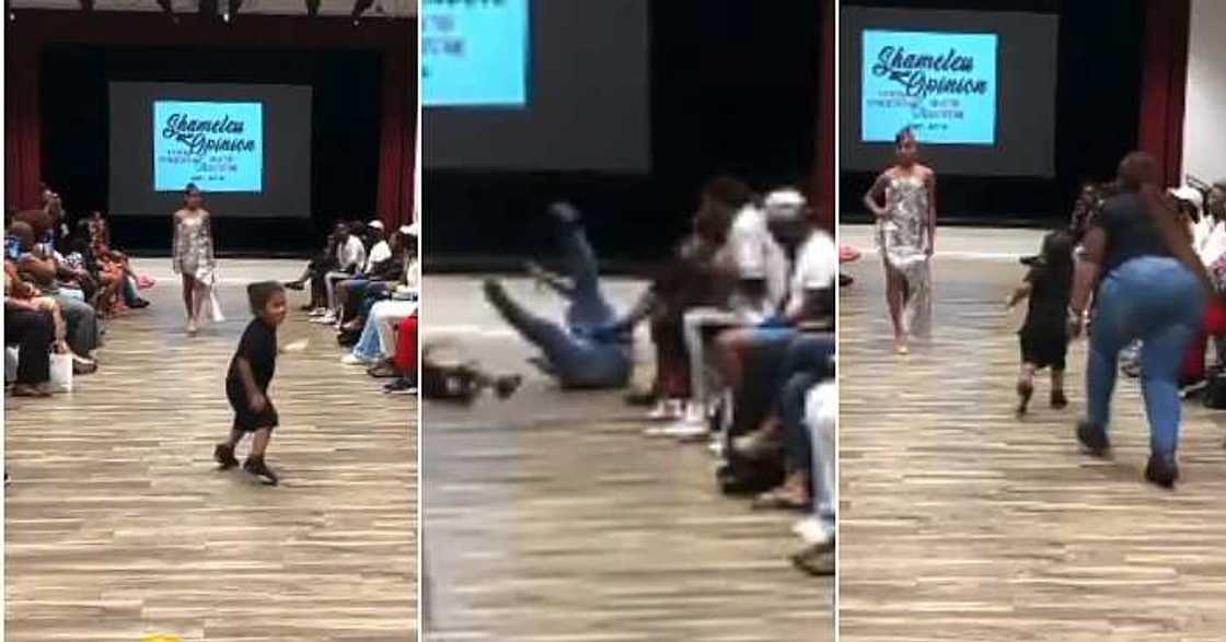 Mum calls during fashion show, runway, kids Mum calls during fashion show, runway, kids