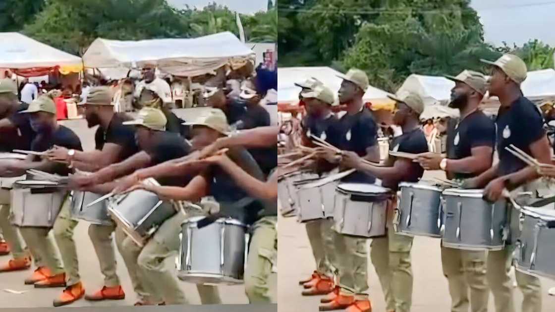 Photo of NYSC corpers dancing and drumming Photo of NYSC corpers dancing and drumming