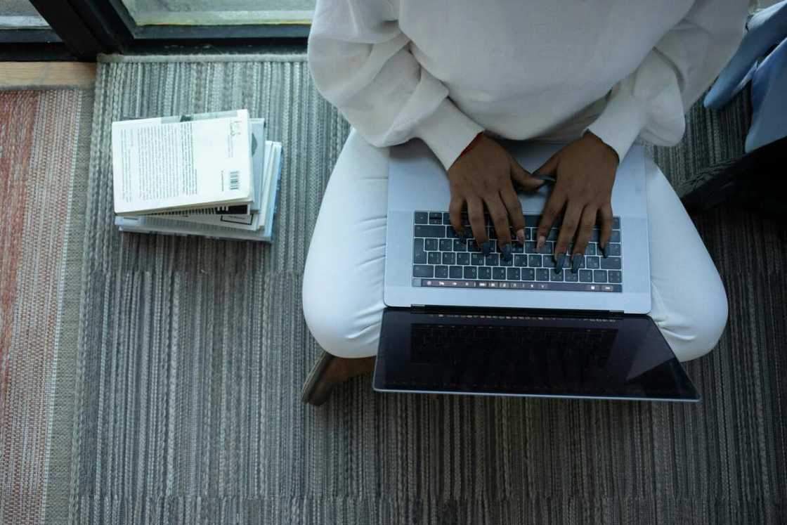 A student using a laptop