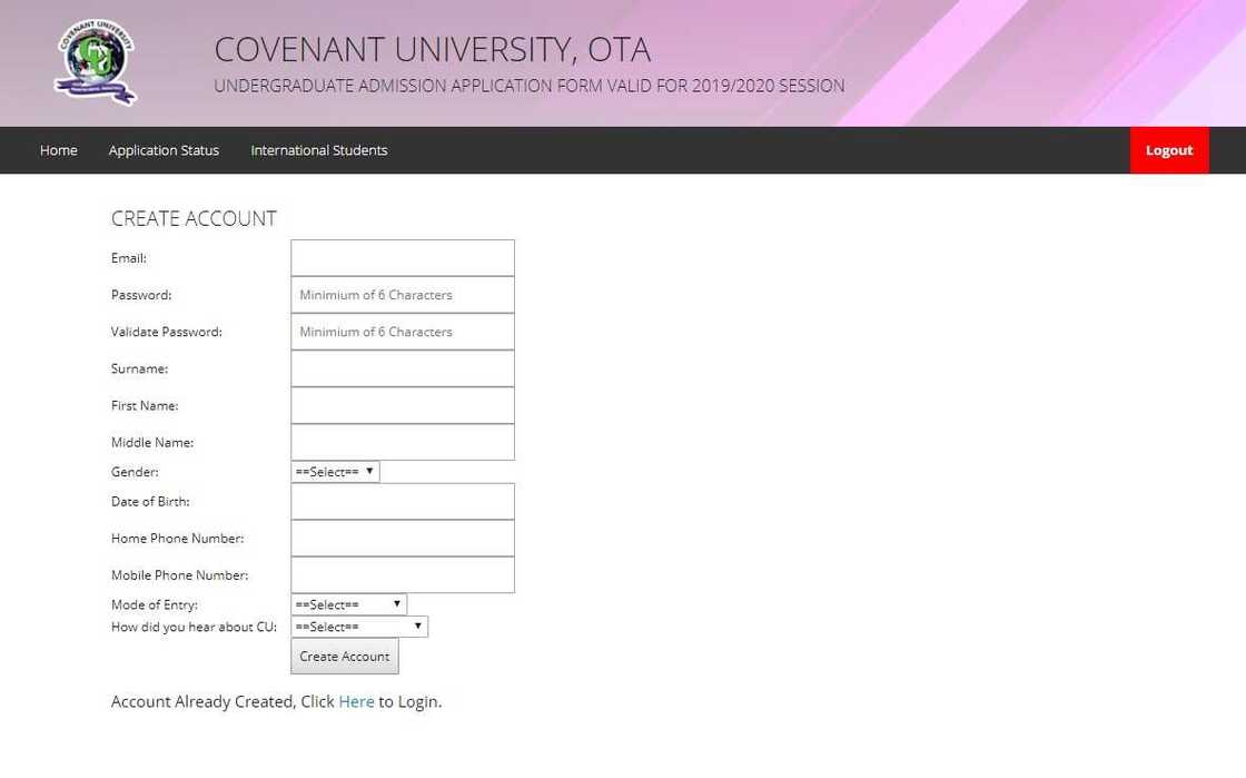 Covenant University admission portal Covenant University admission portal