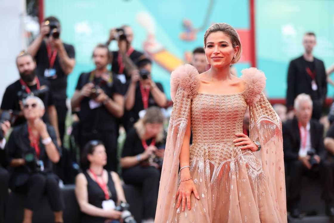 Noha Nabil walks the red carpet wearing a champaign gown Noha Nabil walks the red carpet wearing a champaign gown