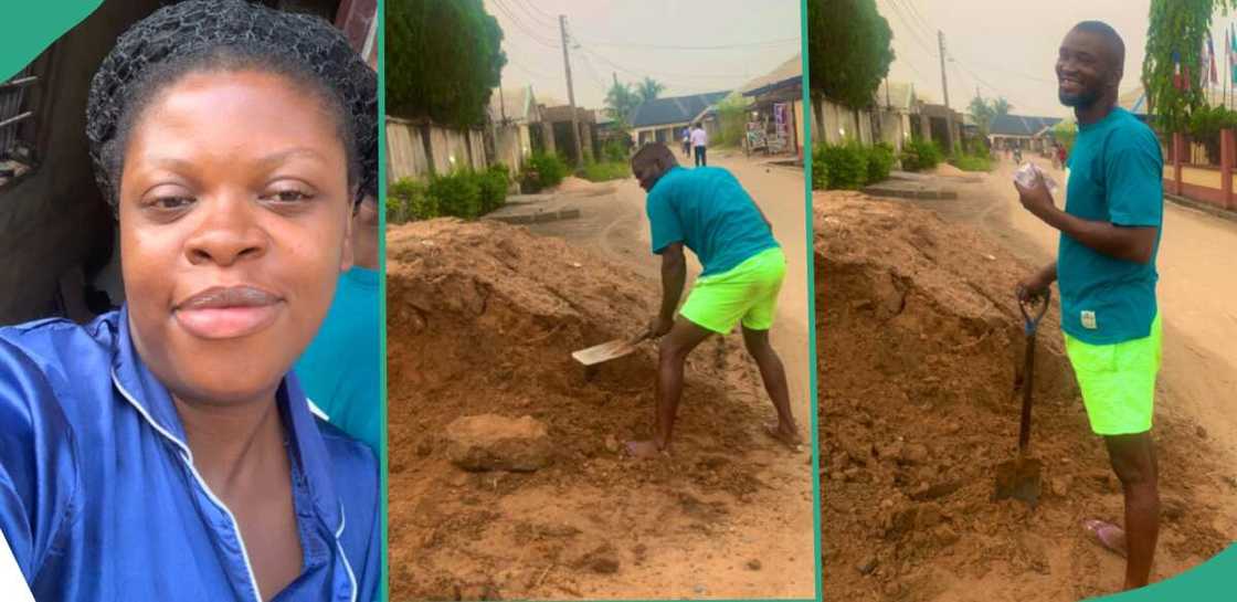 Lady praises her hardworking husband. Lady praises her hardworking husband.