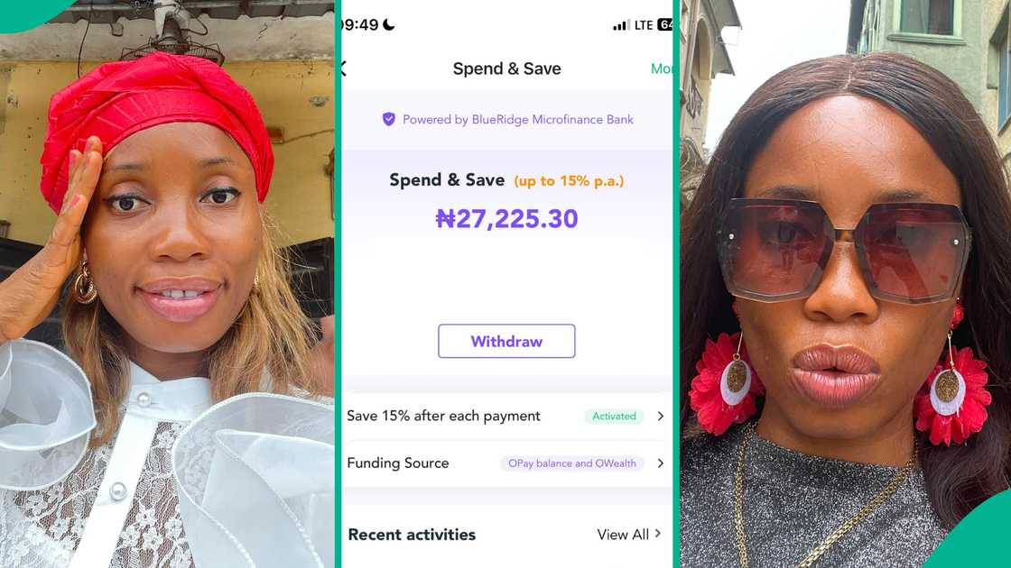 A lady who saved N27k on Opay Spend & Save displays the total interest she received A lady who saved N27k on Opay Spend & Save displays the total interest she received