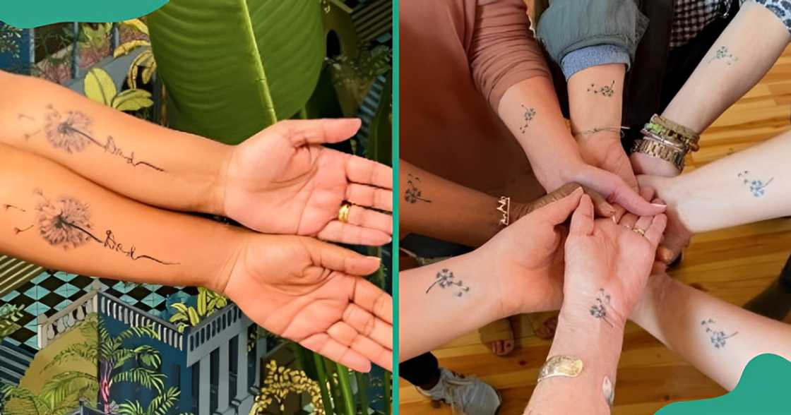 Dandelion tattoos for army children on the forearms and wrists.