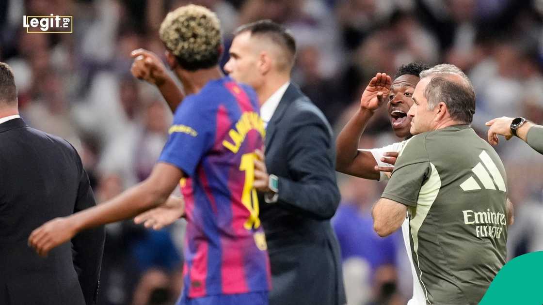 Vinicius Junior, Lamine Yamal, Barcelona, Real Madrid, La Liga, El Clasico, Spain. Vinicius Junior, Lamine Yamal, Barcelona, Real Madrid, La Liga, El Clasico, Spain.