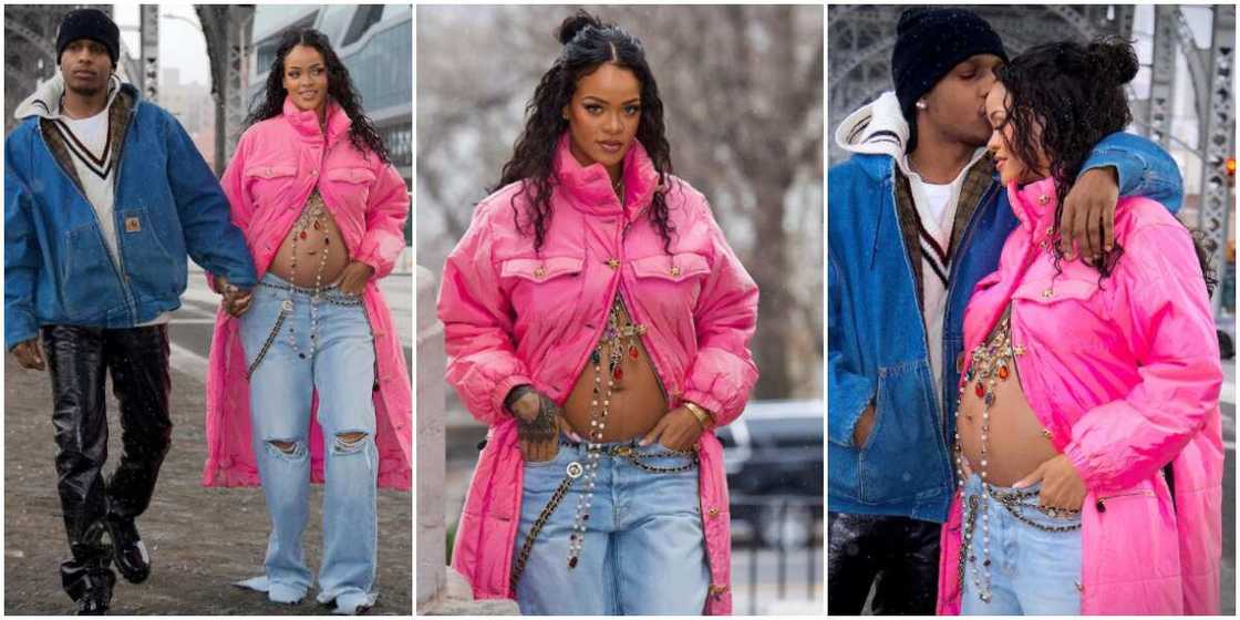 Rihanna debuts baby bump. Rihanna debuts baby bump.