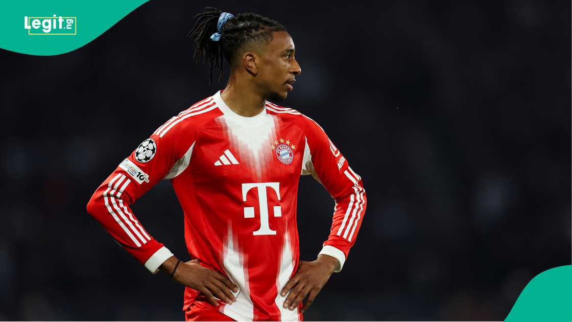 Michael Olise, Bayern Munich, Paris Saint-Germain, Parc des Princes, UEFA Champions League. Michael Olise, Bayern Munich, Paris Saint-Germain, Parc des Princes, UEFA Champions League.