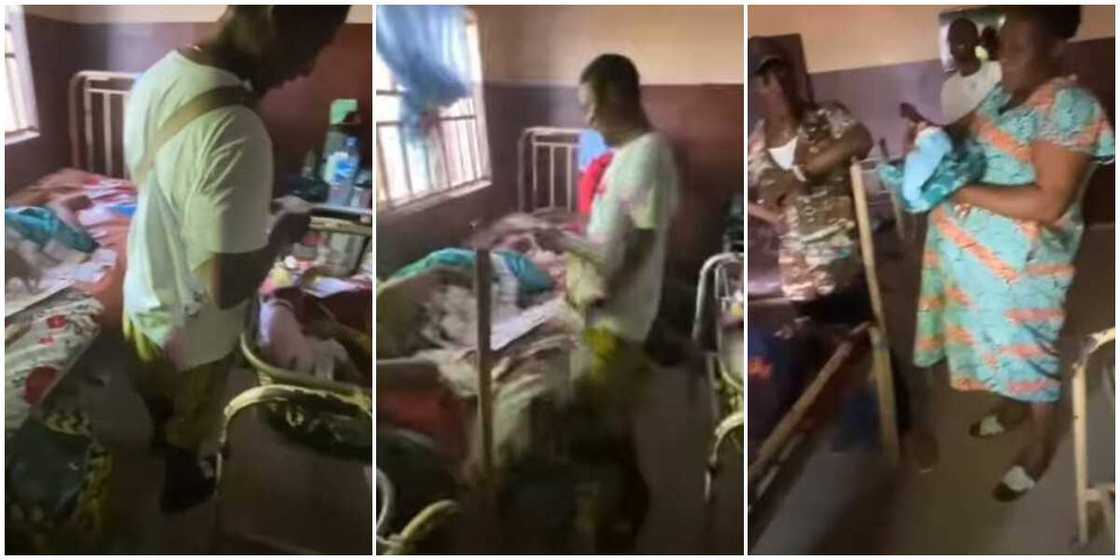 Nigerians react as man shows up at hospital, rains N100 notes on mother and baby in viral video