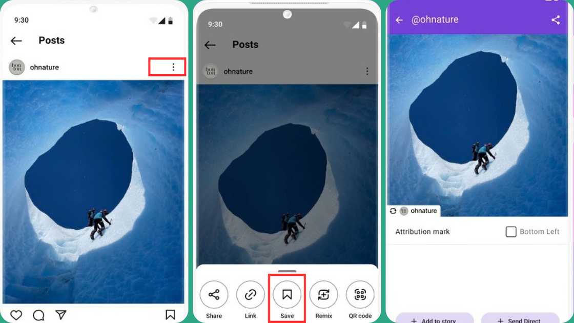 Screenshots of Repost for IG's features. Screenshots of Repost for IG's features.