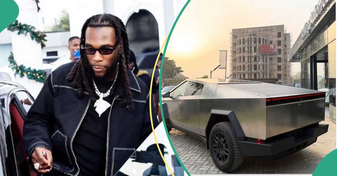 Burna Boy’s Tesla truck spotted as his team use it as delivery van for street food Burna Boy’s Tesla truck spotted as his team use it as delivery van for street food