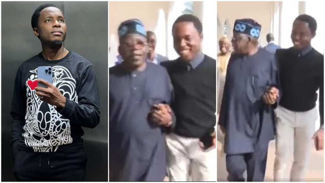 Tinubu and Bayo laughed in the video. Tinubu and Bayo laughed in the video.
