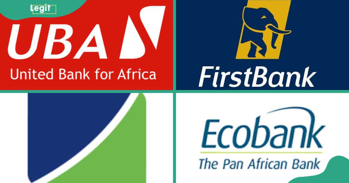 The UBA Bank, First Bank of Nigeria, Fidelity Bank and Ecobank logos The UBA Bank, First Bank of Nigeria, Fidelity Bank and Ecobank logos