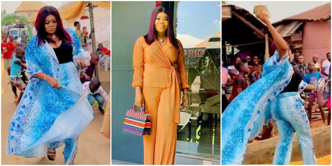 Ruby Ojiakor throws money at children, Nolllywood's Ruby Ojiakor, Ruby Ojiakor throws money at children