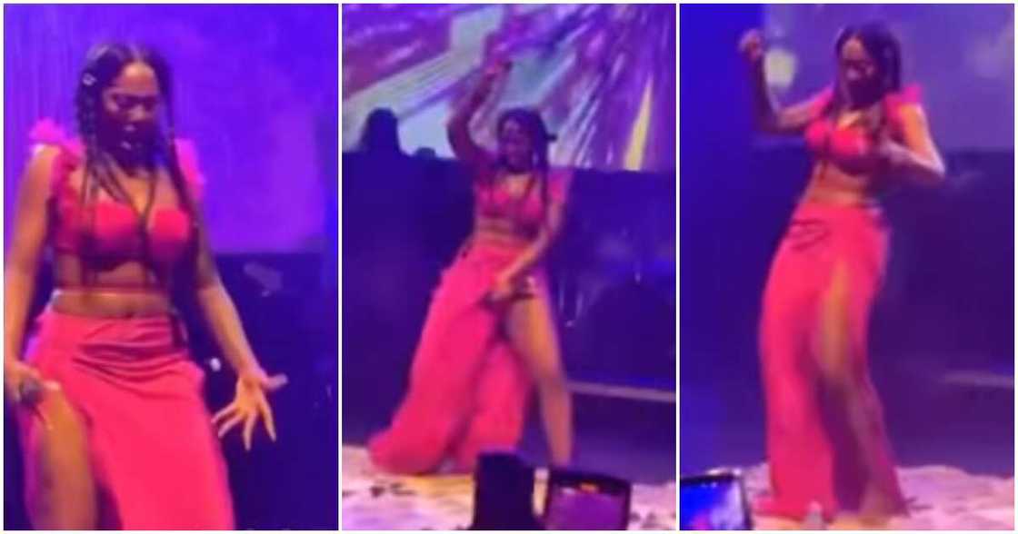 Tiwa Savage dancing hard on stage