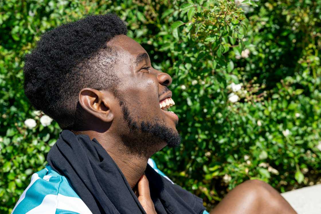 A man laughing out loud