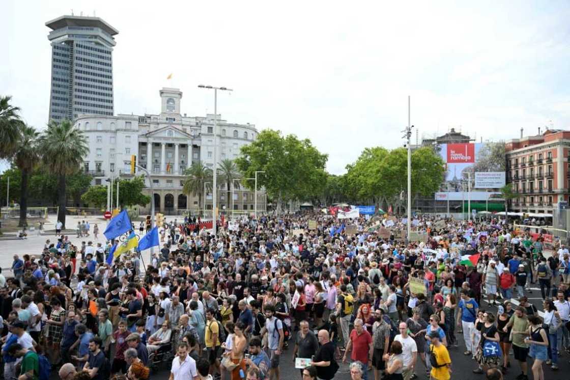 Some 2,800 people -- according to police -- marched along a waterfront district of Barcelona Some 2,800 people -- according to police -- marched along a waterfront district of Barcelona