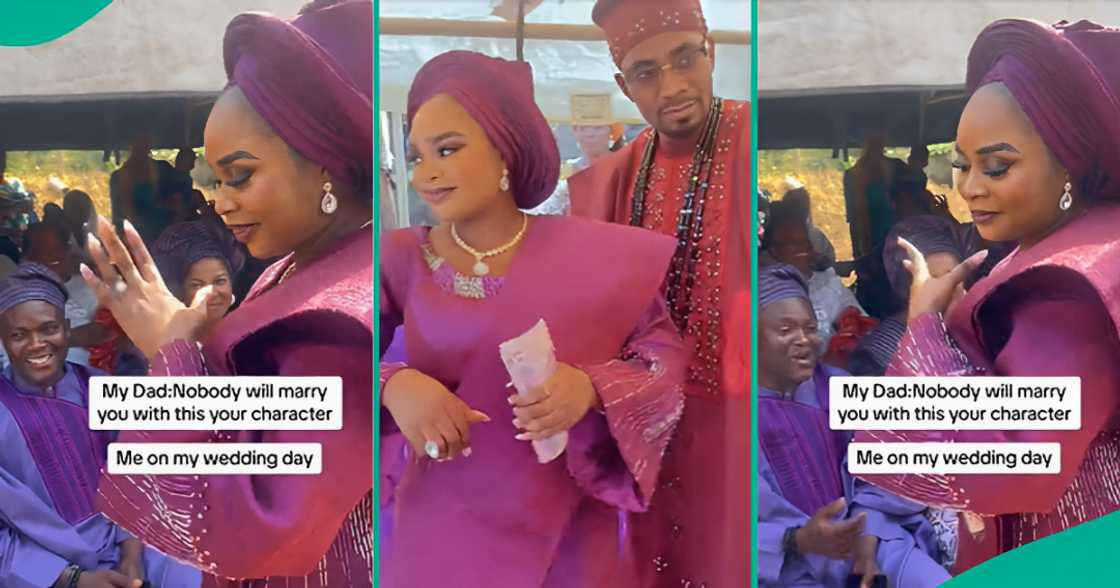 Bride flaunts her ring at her father on her wedding day as she danced. Bride flaunts her ring at her father on her wedding day as she danced.
