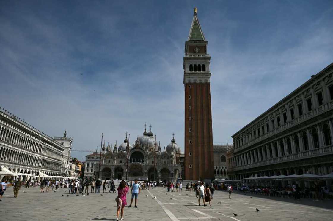 A general view shows St Mark's square on September 3, 2023 in Venice. A general view shows St Mark's square on September 3, 2023 in Venice.