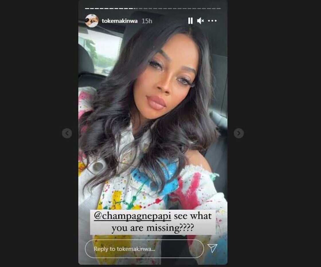 Nigerian socialite Toke Makinwa shoots shot at rapper Drake