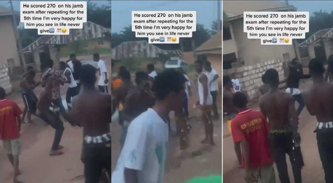 Photos of a student celebrating after passing JAMB.