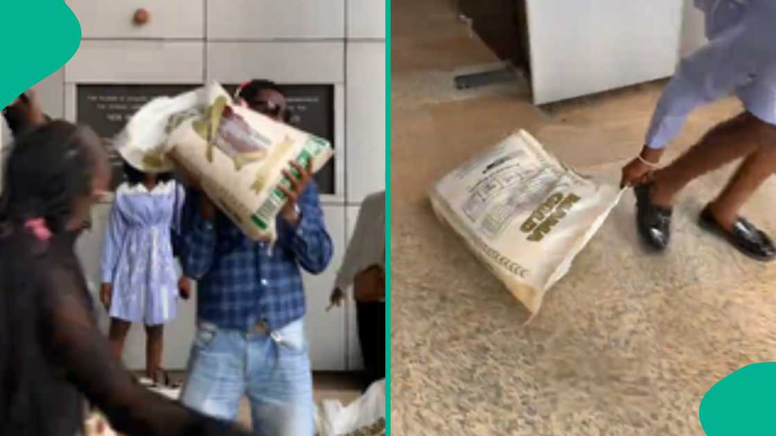 Nigerian lady said her company shared rice and oil to staff. Nigerian lady said her company shared rice and oil to staff.