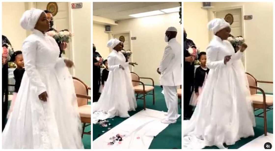 Beautiful bride in a cute overflowing wedding dress performs "Find Someone Like You" by Snoh Aalegra for her husband on their wedding day.