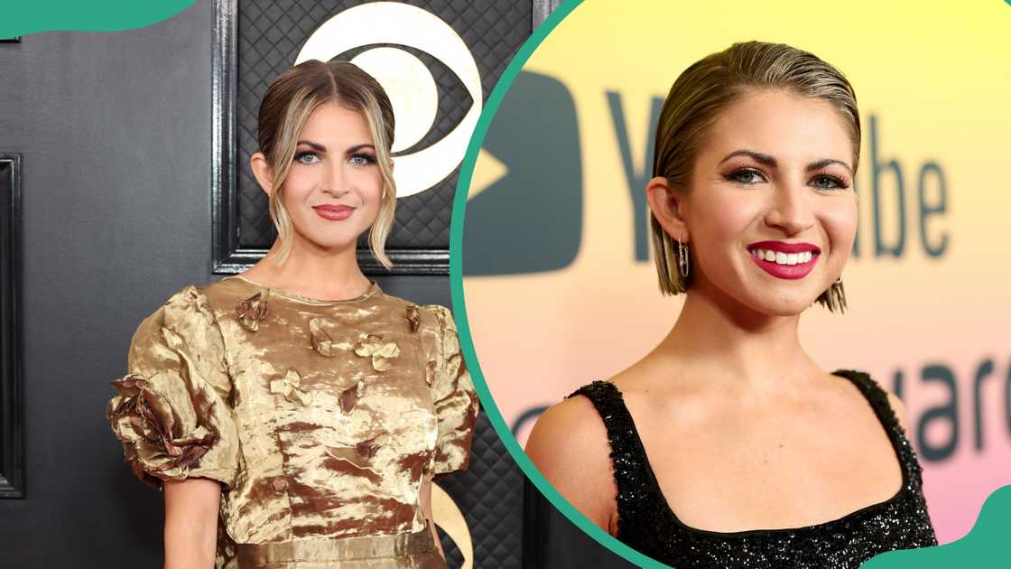 Miranda Derrick (L) attends the 65th GRAMMY Awards. She also attended the YouTube Streamy Awards (R) at the Beverly Hilton in Los Angeles, California