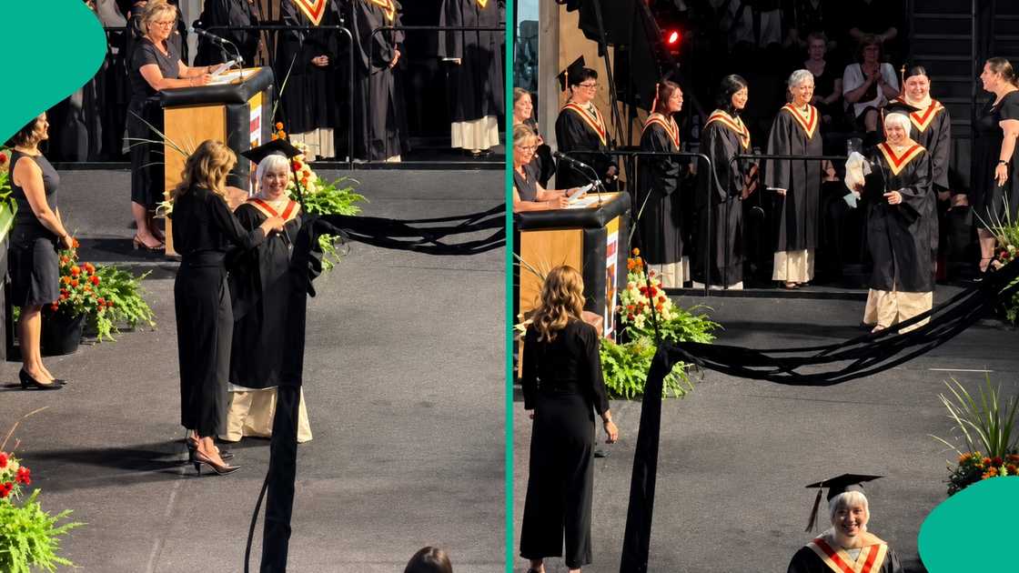 A Muslim student wearing a traditional keffiyeh scarf was walked up to the stage during a college graduation ceremony in Canada A Muslim student wearing a traditional keffiyeh scarf was walked up to the stage during a college graduation ceremony in Canada