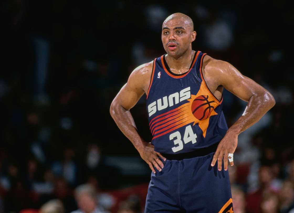 Charles Barkley looks on with hands on hips during the NBA Midwest Division basketball game