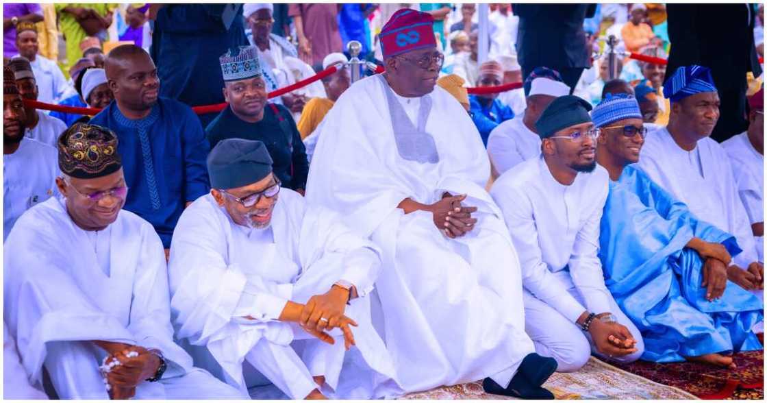 President Tinubu at Eid praying ground/ Tinubu speaks at Lagos Eid ground/ Eid praying ground