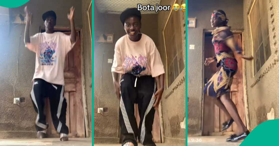 Lady shows off her energetic legwork moves.