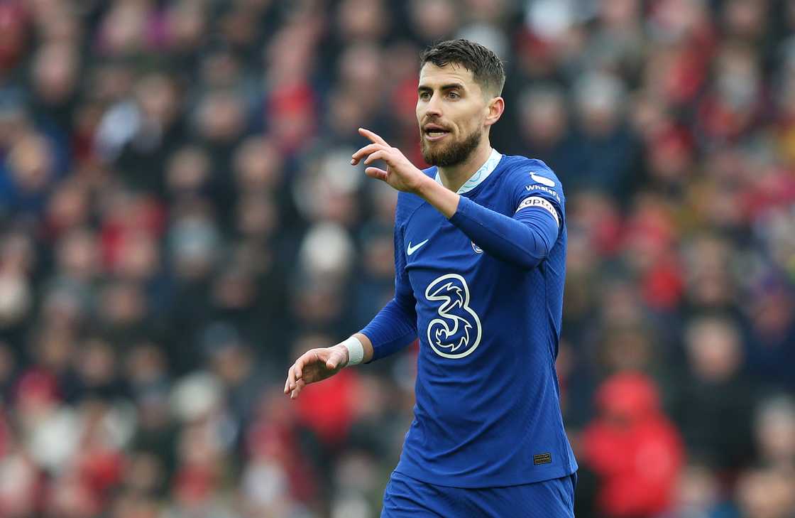 Jorginho looks on during the Premier League match