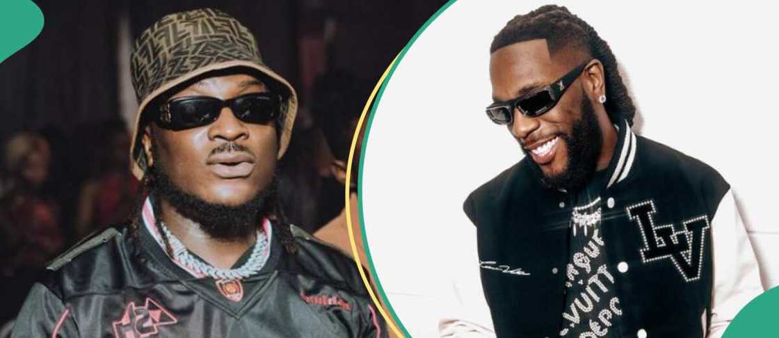 Peruzzi and Burna Boy shake hands after meeting at Obi's House in Lagos.