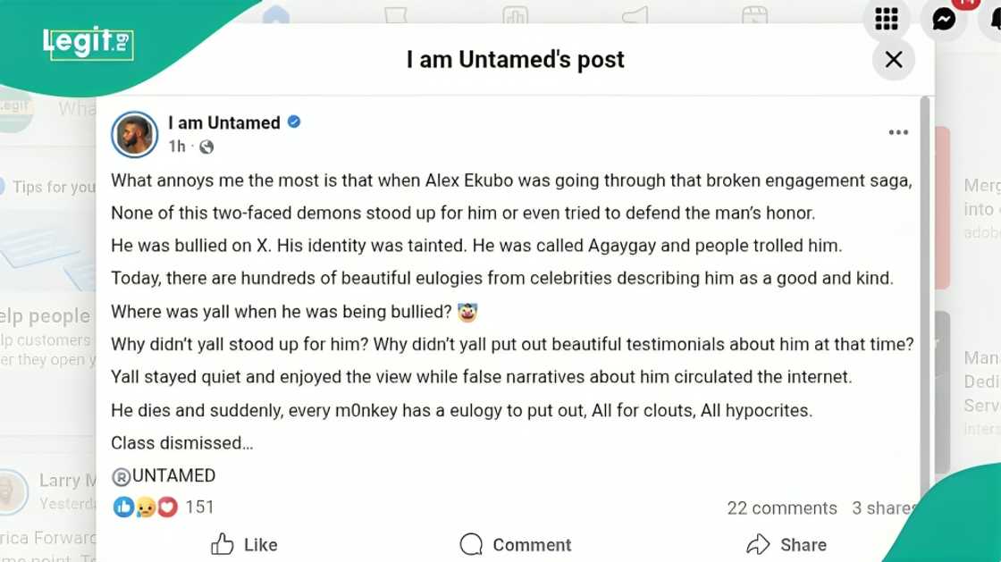 Alexx Ekubo: Man questions emotional tributes after actor’s reported death