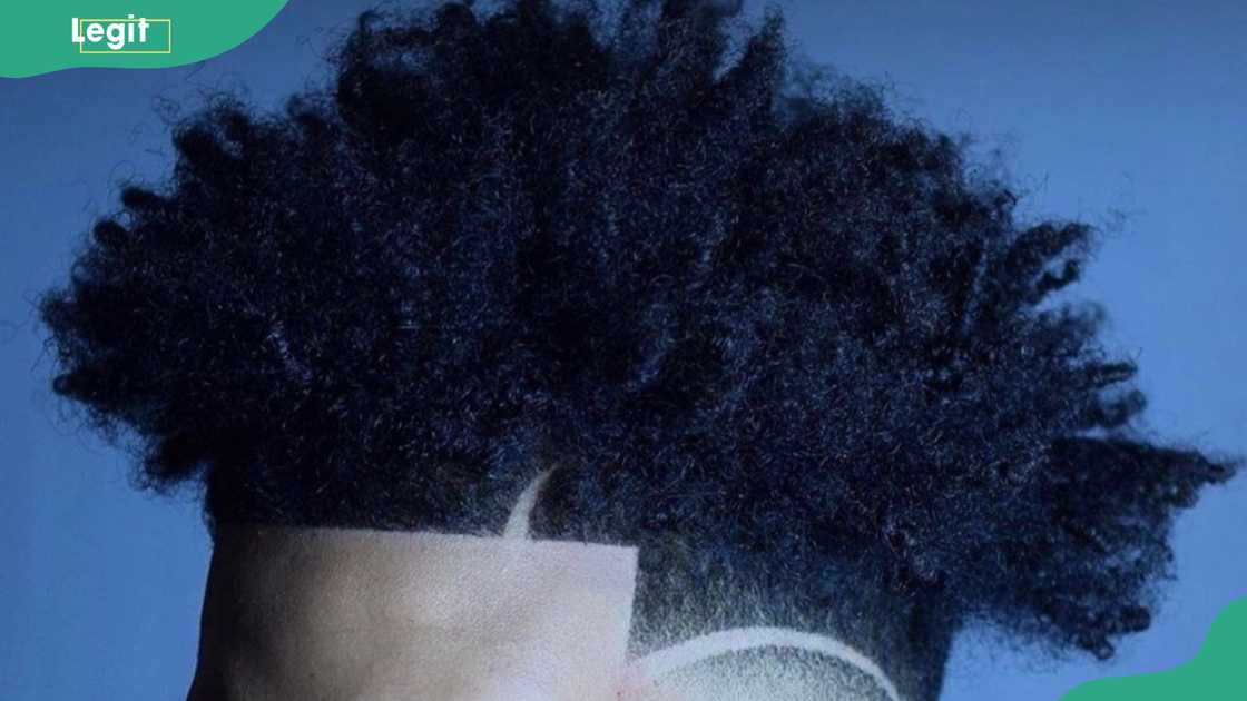 A high-top fade with curvy part design A high-top fade with curvy part design