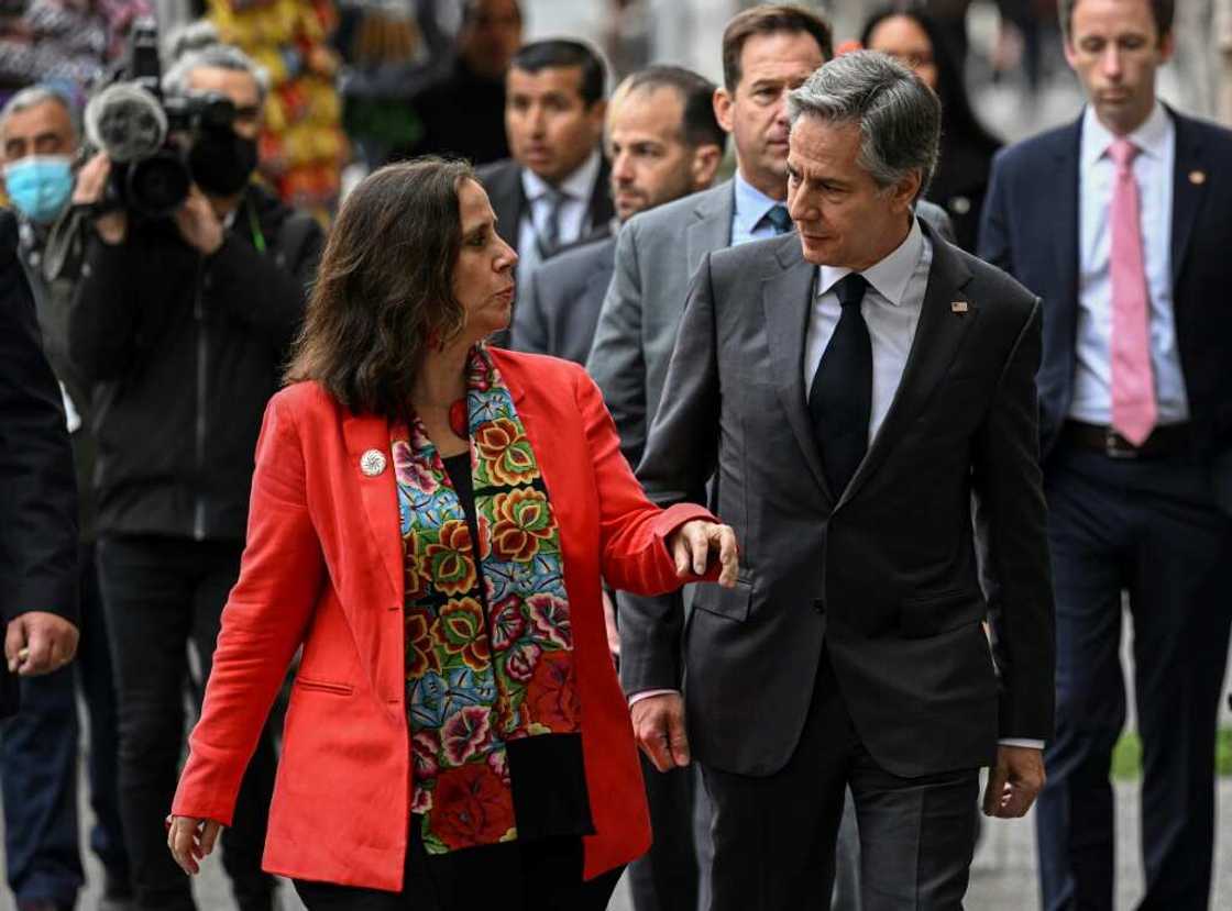 Chile's Foreign Minister Antonia Urrejola (L) and US Secretary of State Antony Blinken held talks in Santiago Chile's Foreign Minister Antonia Urrejola (L) and US Secretary of State Antony Blinken held talks in Santiago