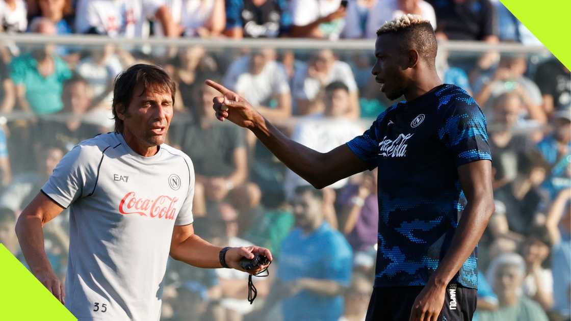 Victor Osimhen and Antonio Conte at Napoli's pre-season training. Victor Osimhen and Antonio Conte at Napoli's pre-season training.