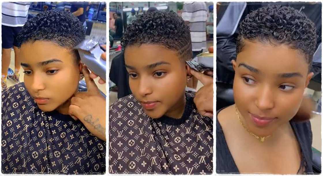 Photos of a beautiful lady getting a haircut at the salon.