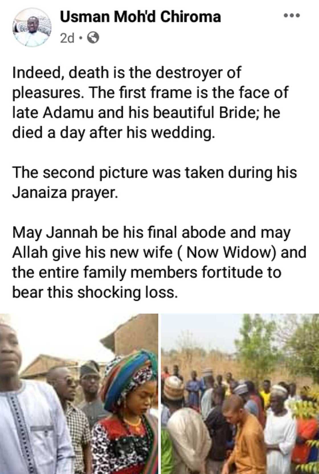 Allah ya yi wa ango rasuwa kwana daya bayan daurin aurensa