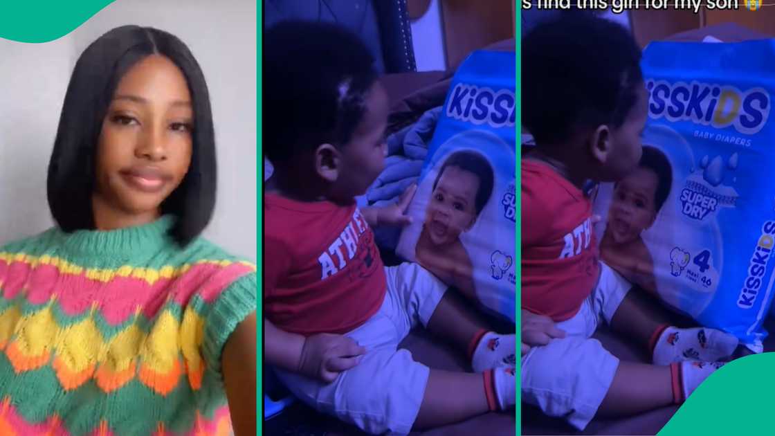 Baby gives heartwarming reaction to photo of another baby. Baby gives heartwarming reaction to photo of another baby.