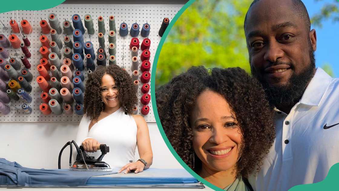 Kiya Winston holding an iron box (L). Mike Tomlin and Kiya Winston posing for a photo (R) Kiya Winston holding an iron box (L). Mike Tomlin and Kiya Winston posing for a photo (R)