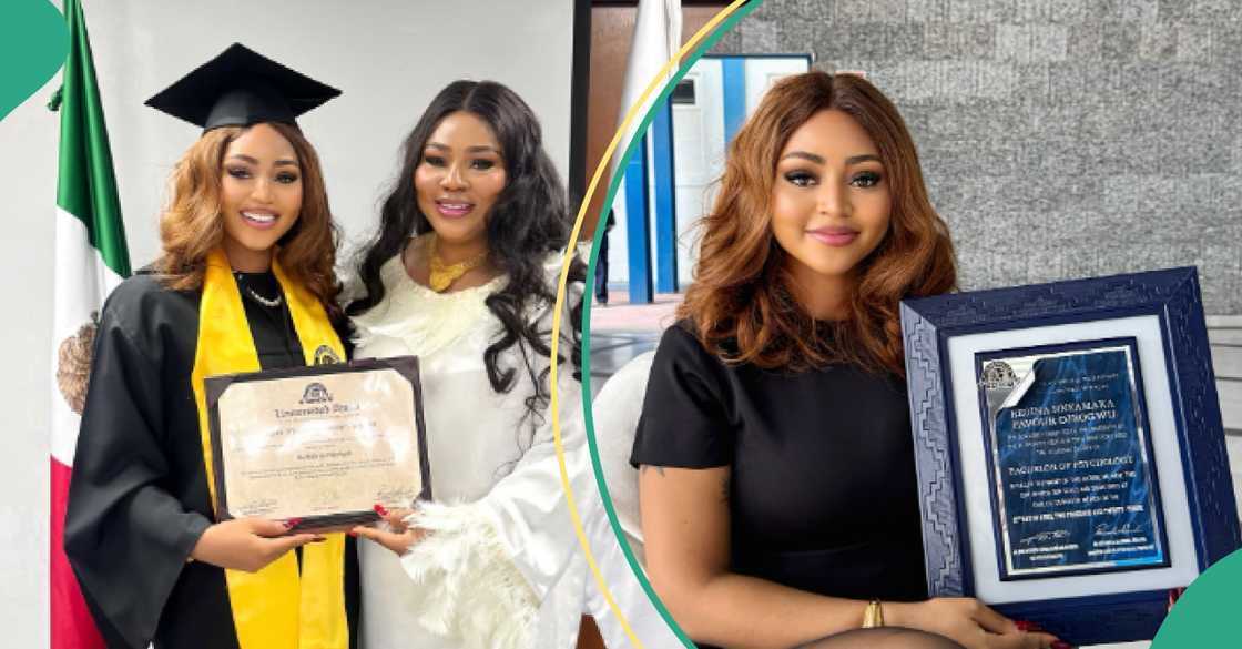 Regina Daniels and mum pose as she graduates from Mexican university