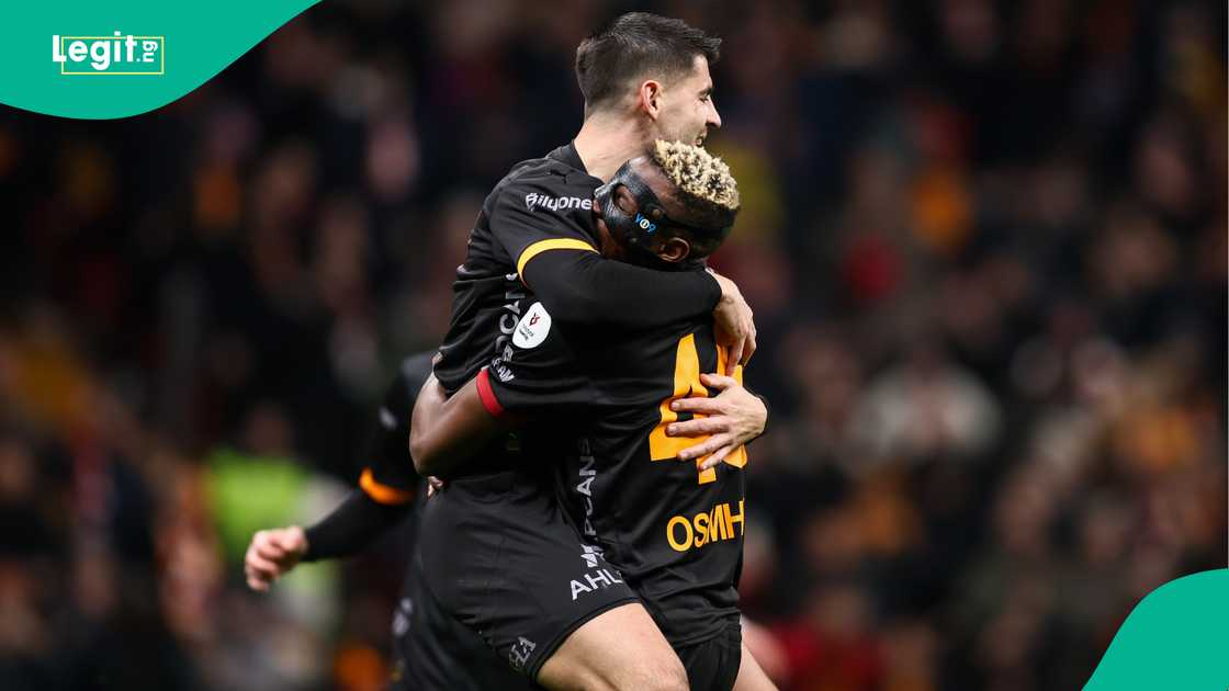 Alvaro Morata, Victor Osimhen, Galatasaray, Adana Demirspor, Rams Park, Istanbul, Turkiye, Super Lig. Alvaro Morata, Victor Osimhen, Galatasaray, Adana Demirspor, Rams Park, Istanbul, Turkiye, Super Lig.