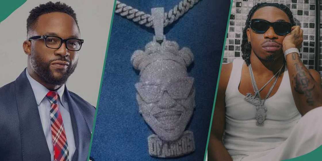 Iyanya shares pictures of Mayorkun's jewelleries.