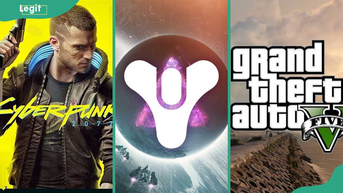 Cyberpunk 2077 (L), Destiny (C) and Grand Theft Auto V (R)