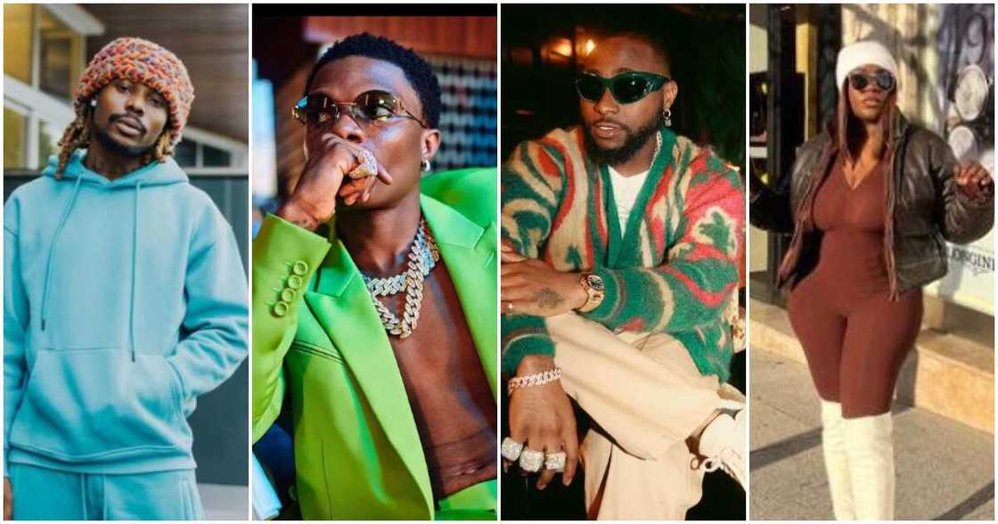 Singers Asake, Wizkid, Davido and influencer Nons Miraj Singers Asake, Wizkid, Davido and influencer Nons Miraj