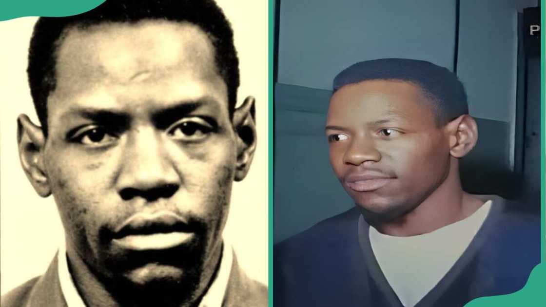 A mugshot of Posteal Laskey Jr (L). The serial killer in court (R).